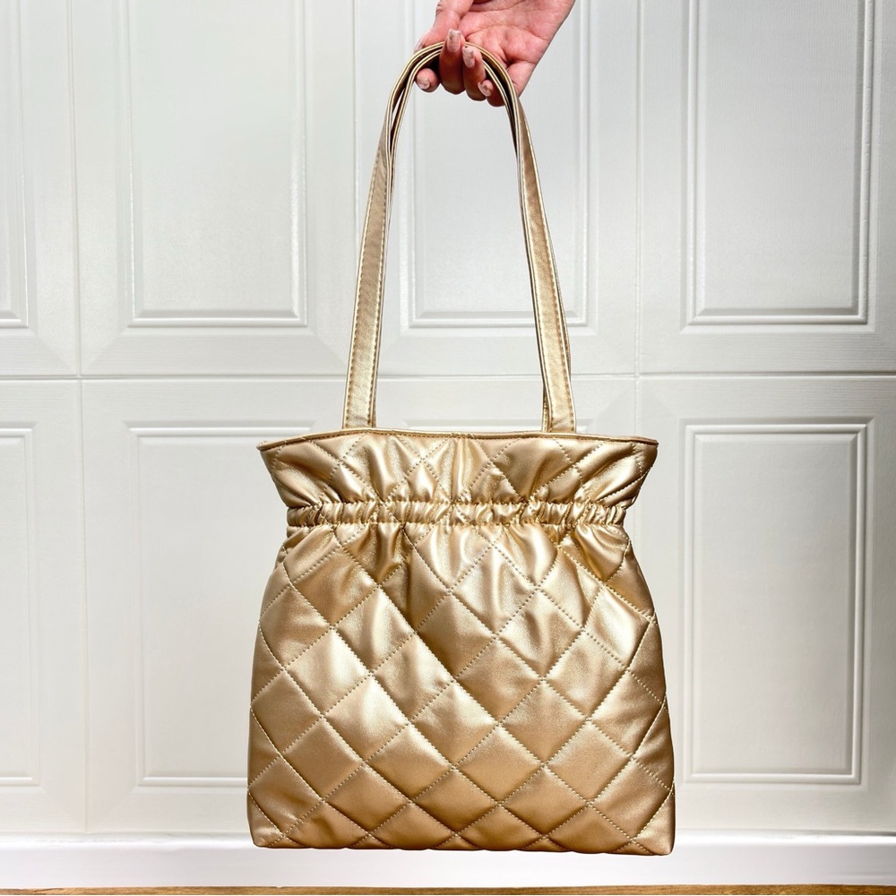 Beauty Quilted Metallic Tote Bag in Gold Roughed w/ Box